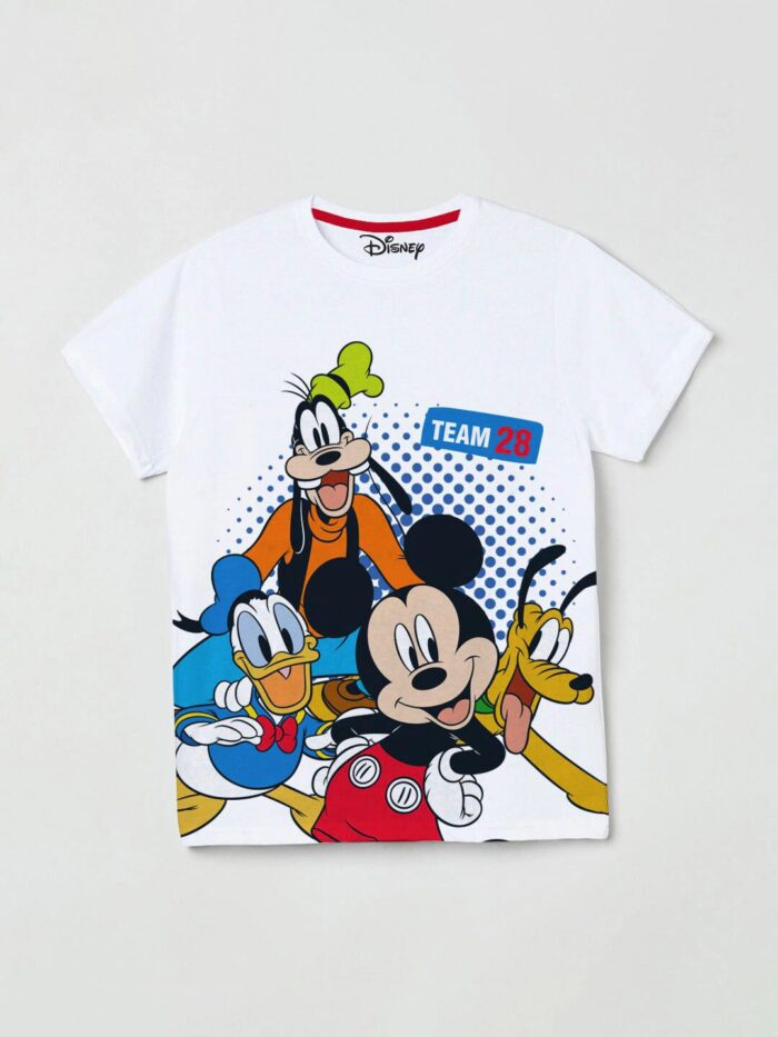 Boys White Mickey And Donald Printed T-shirt